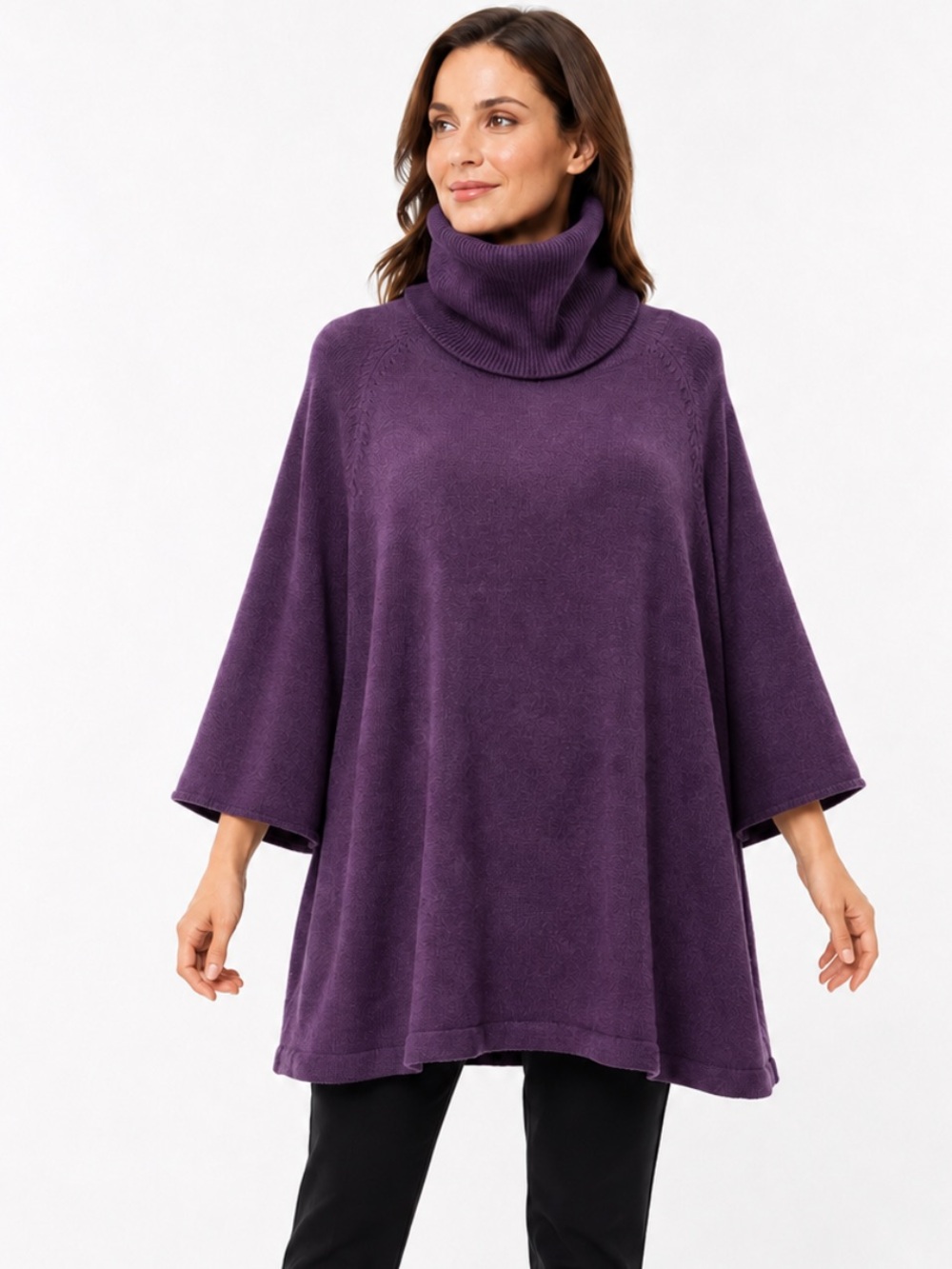 Eileen Fisher Plum Merino Wool Turtleneck Sweater Oversized XL